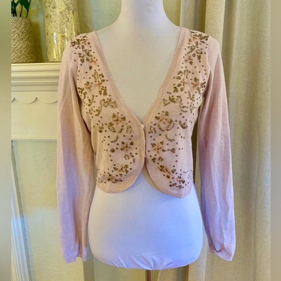 Sundance NWT pink and beaded cotton/cashmere cardigan size small - Picture 1 of 9